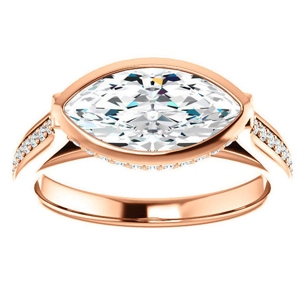 Marquise cut Bezel set Cathedral Engagement Ring