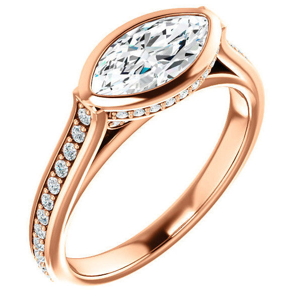 Marquise cut Bezel set Cathedral Engagement Ring