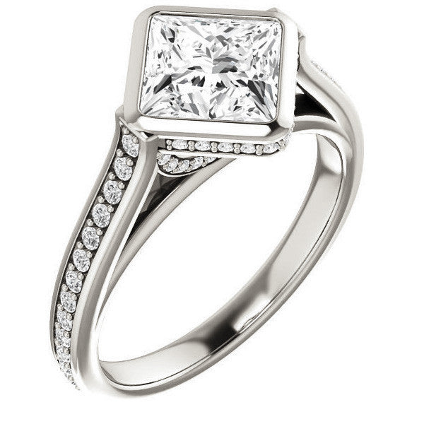 Princess cut Bezel set Cathedral Engagement Ring