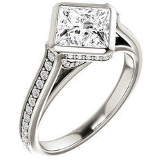 Princess cut Bezel set Cathedral Engagement Ring