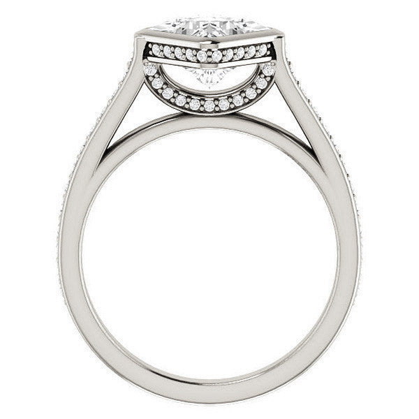 Princess cut Bezel set Cathedral Engagement Ring