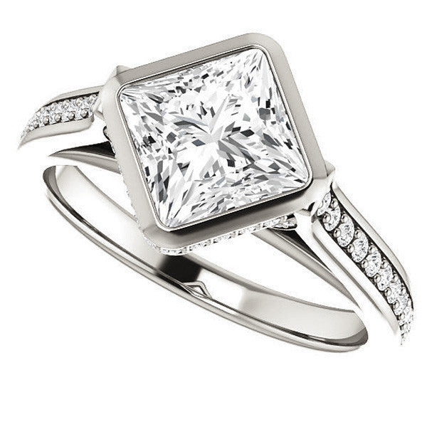 Princess cut Bezel set Cathedral Engagement Ring
