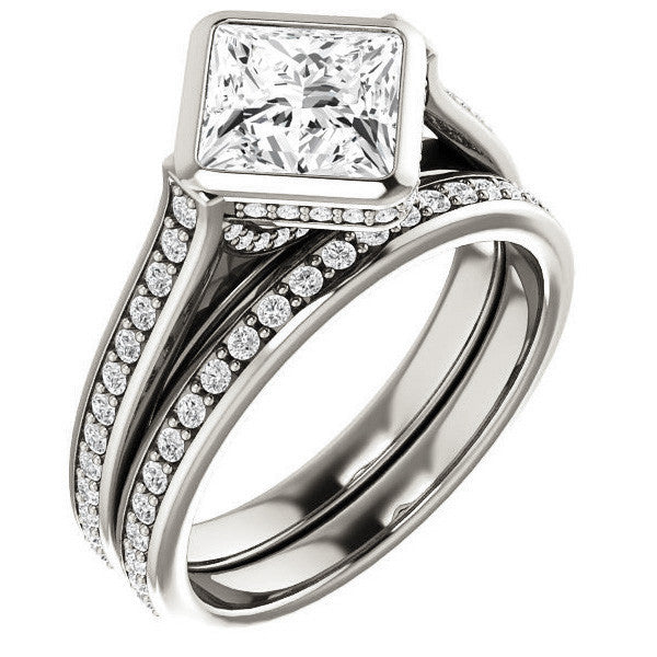 Princess cut Bezel set Cathedral Engagement Ring