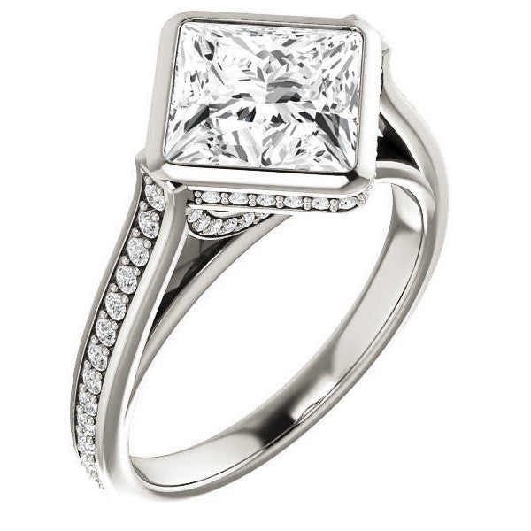 Princess cut Bezel set Cathedral Engagement Ring