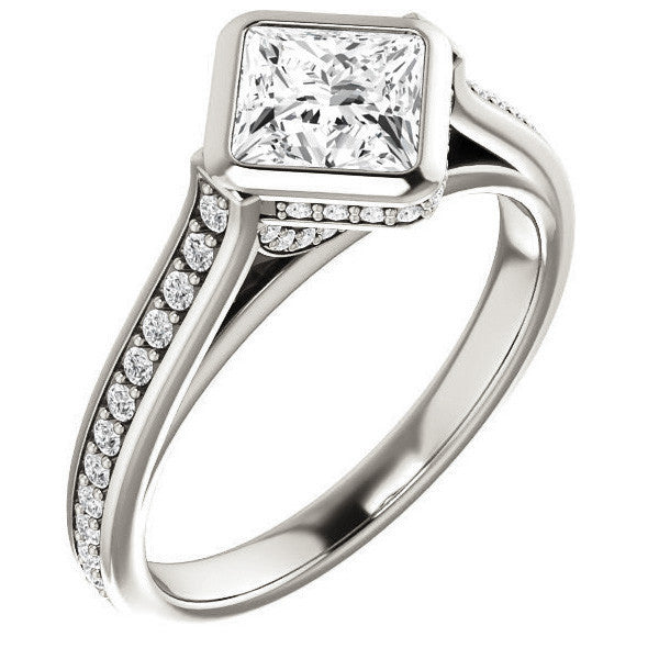 Princess cut Bezel set Cathedral Engagement Ring