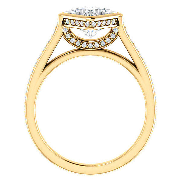 Princess cut Bezel set Cathedral Engagement Ring