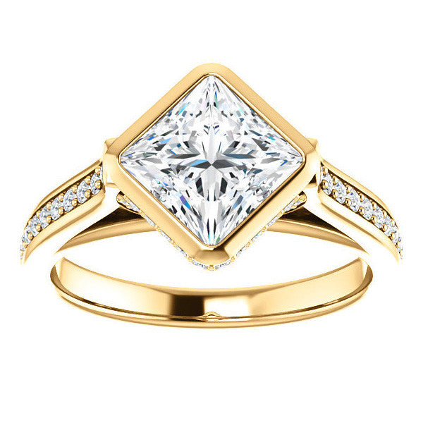Princess cut Bezel set Cathedral Engagement Ring