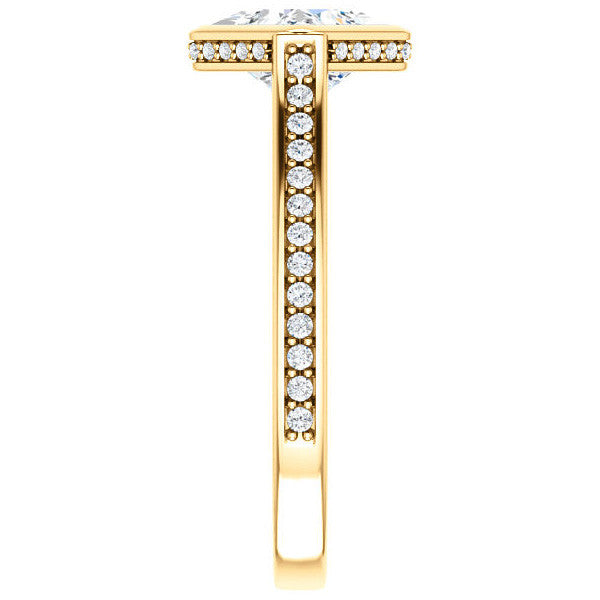 Princess cut Bezel set Cathedral Engagement Ring