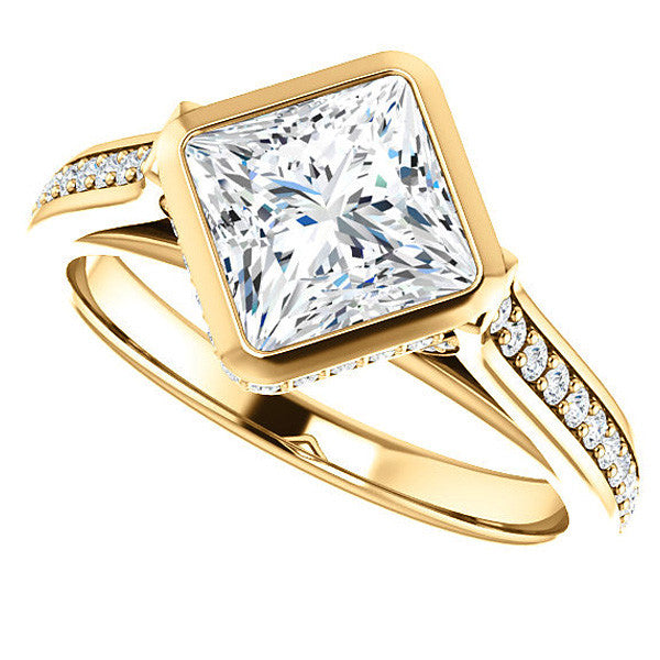 Princess cut Bezel set Cathedral Engagement Ring
