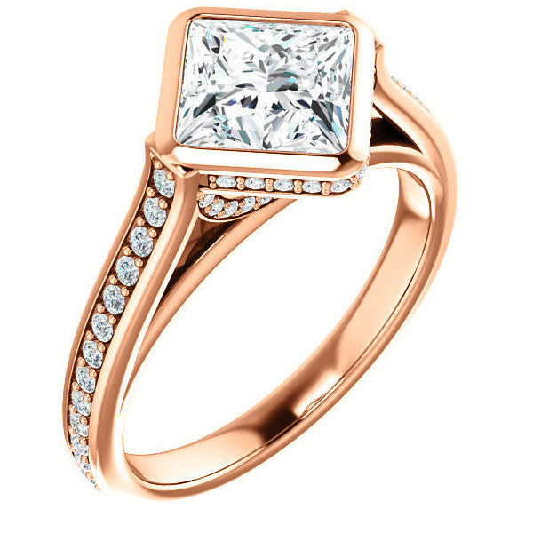 Princess cut Bezel set Cathedral Engagement Ring