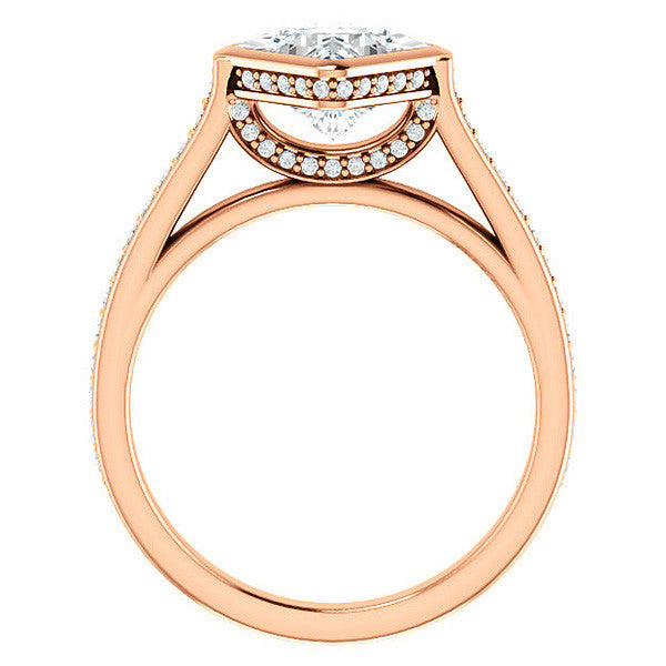 Princess cut Bezel set Cathedral Engagement Ring