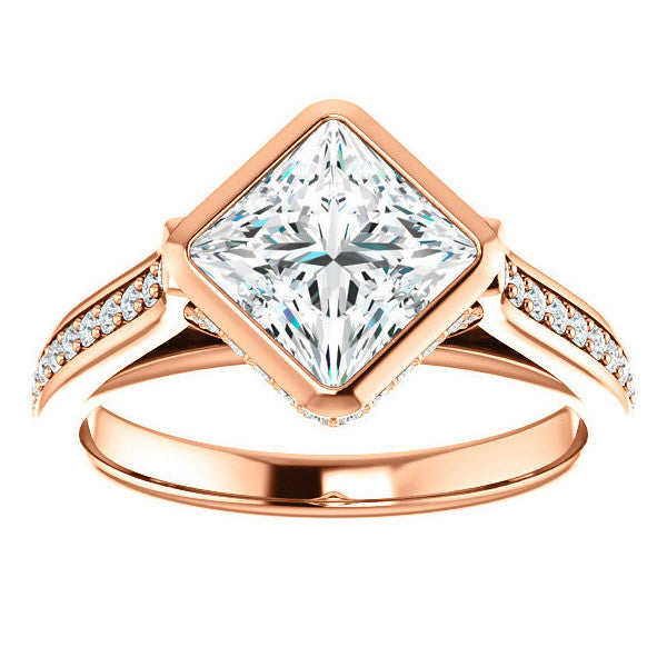 Princess cut Bezel set Cathedral Engagement Ring