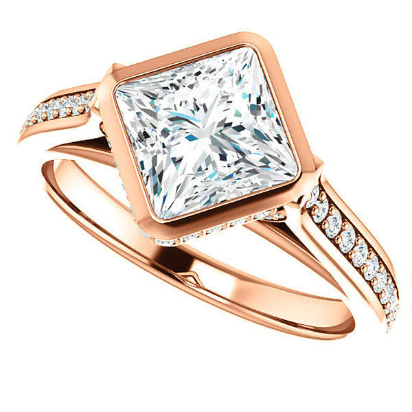 Princess cut Bezel set Cathedral Engagement Ring