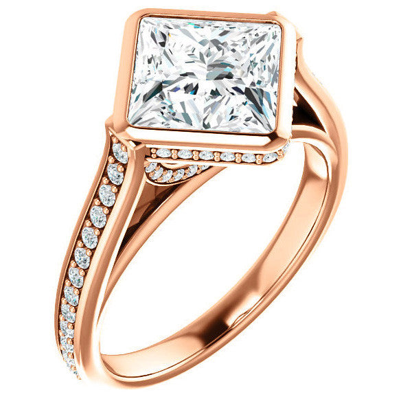 Princess cut Bezel set Cathedral Engagement Ring