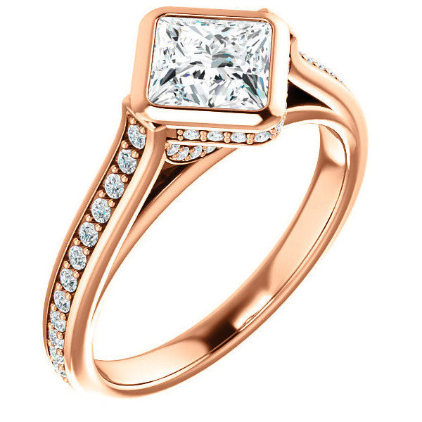 Princess cut Bezel set Cathedral Engagement Ring