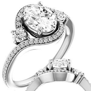 Oval Accented Bypass Halo Engagement Ring