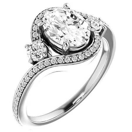 Oval Accented Bypass Halo Engagement Ring