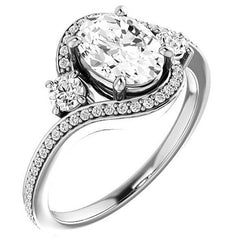 Oval Accented Bypass Halo Engagement Ring