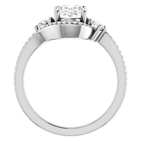 Oval Accented Bypass Halo Engagement Ring