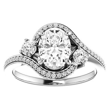 Oval Accented Bypass Halo Engagement Ring