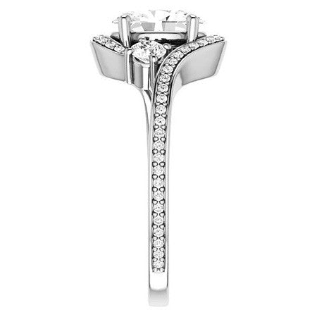 Oval Accented Bypass Halo Engagement Ring