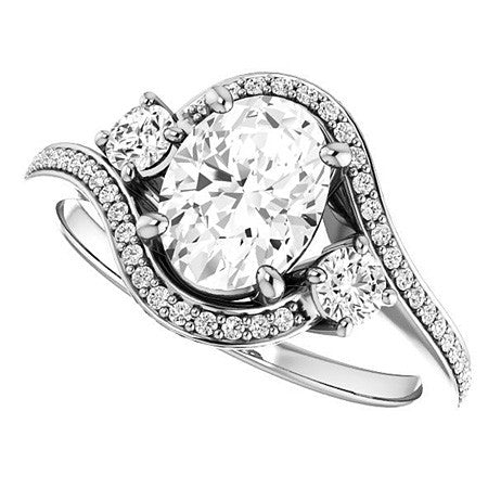 Oval Accented Bypass Halo Engagement Ring