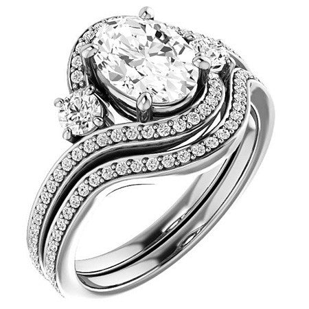 Oval Accented Bypass Halo Engagement Ring