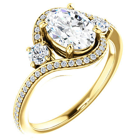 Oval Accented Bypass Halo Engagement Ring