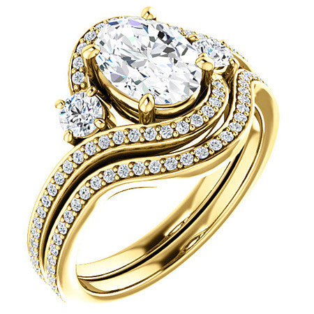 Oval Accented Bypass Halo Engagement Ring
