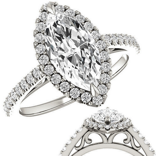 Marquise cut Petite Halo Engagement Ring with Scroll Accent