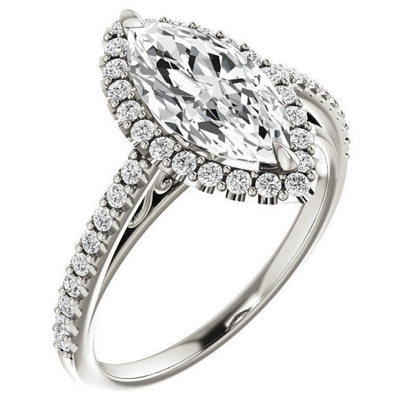 Marquise cut Petite Halo Engagement Ring with Scroll Accent