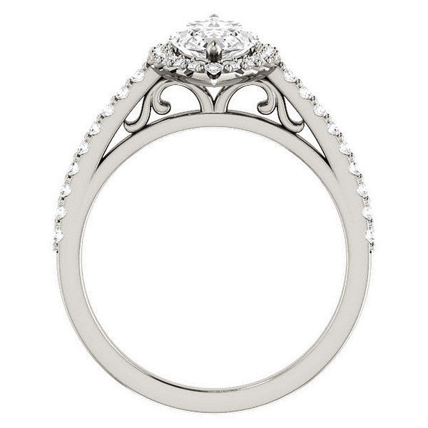 Marquise cut Petite Halo Engagement Ring with Scroll Accent