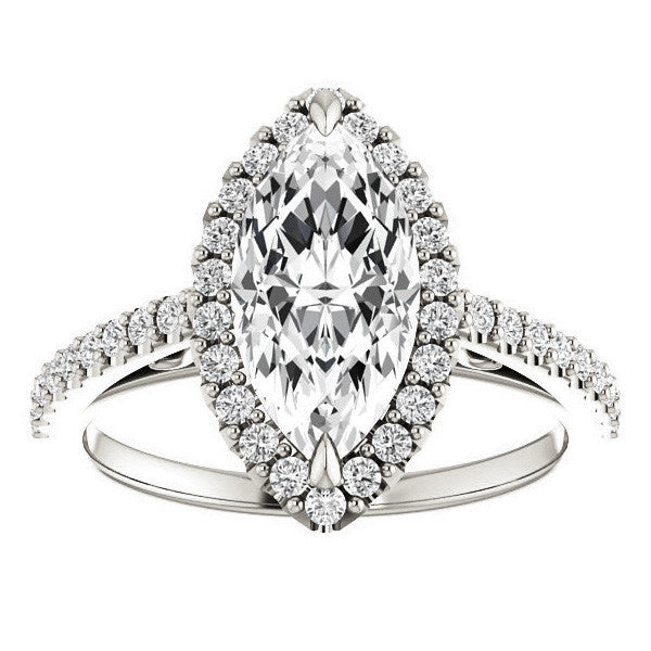 Marquise cut Petite Halo Engagement Ring with Scroll Accent