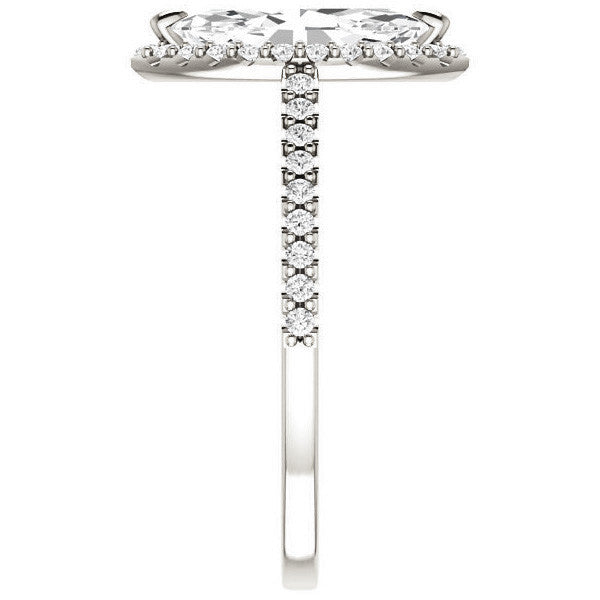 Marquise cut Petite Halo Engagement Ring with Scroll Accent