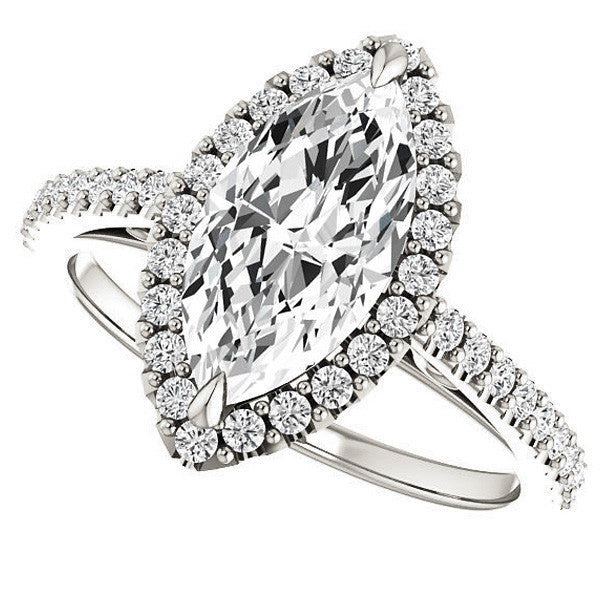 Marquise cut Petite Halo Engagement Ring with Scroll Accent