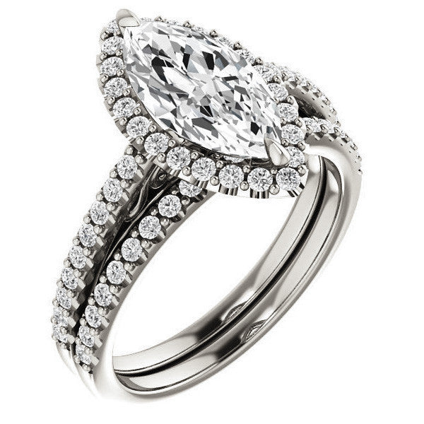 Marquise cut Petite Halo Engagement Ring with Scroll Accent