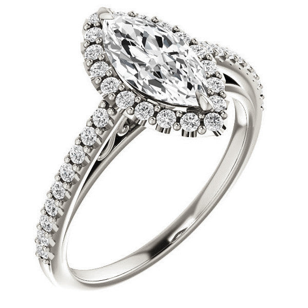 Marquise cut Petite Halo Engagement Ring with Scroll Accent