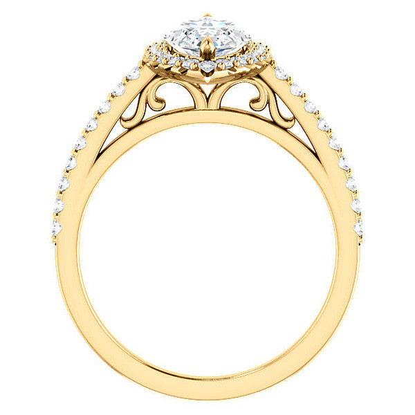 Marquise cut Petite Halo Engagement Ring with Scroll Accent