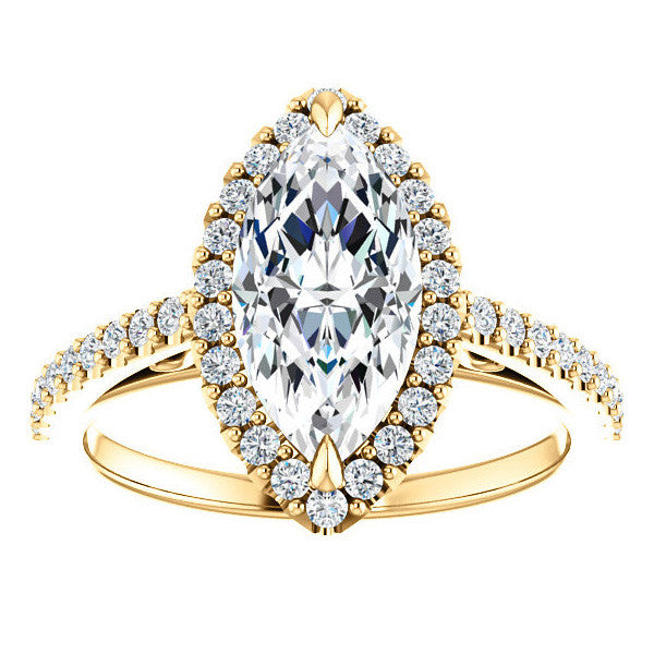 Marquise cut Petite Halo Engagement Ring with Scroll Accent