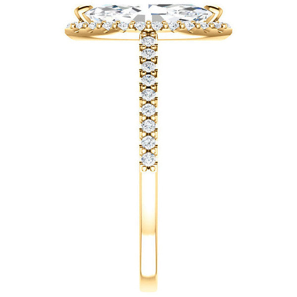 Marquise cut Petite Halo Engagement Ring with Scroll Accent