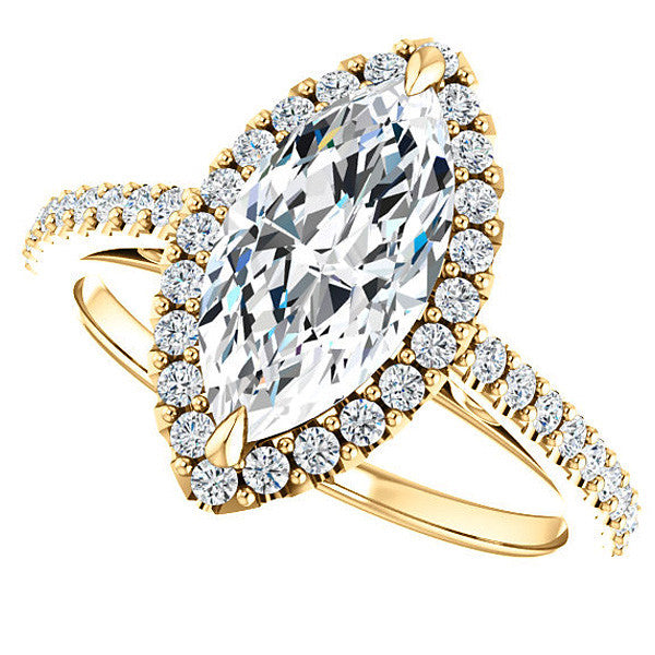 Marquise cut Petite Halo Engagement Ring with Scroll Accent