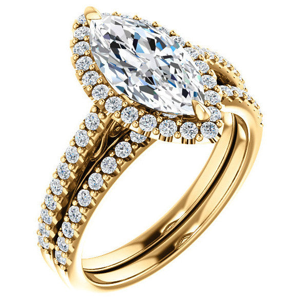 Marquise cut Petite Halo Engagement Ring with Scroll Accent