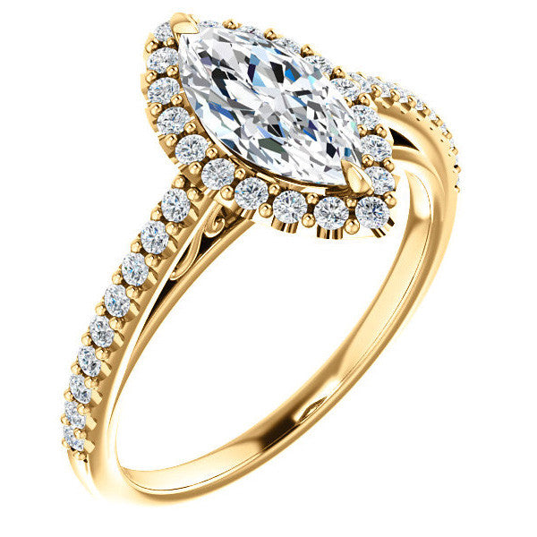 Marquise cut Petite Halo Engagement Ring with Scroll Accent