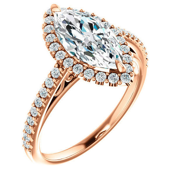 Marquise cut Petite Halo Engagement Ring with Scroll Accent