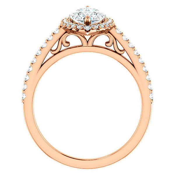 Marquise cut Petite Halo Engagement Ring with Scroll Accent