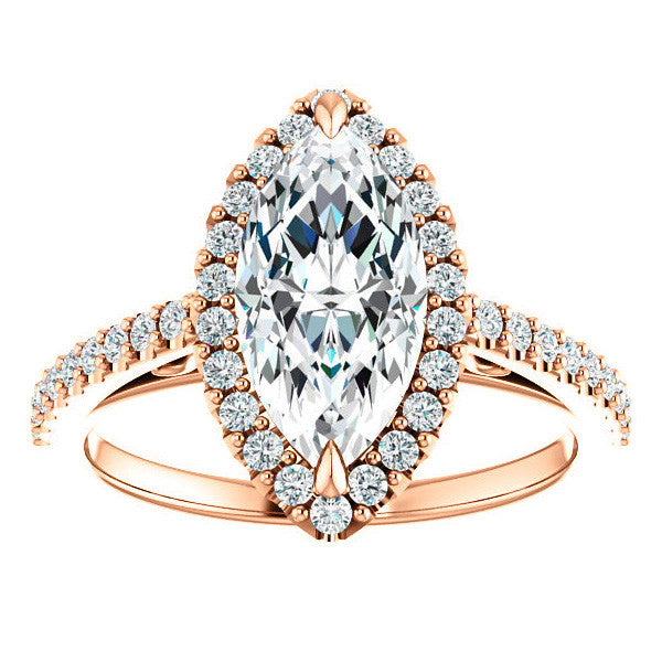 Marquise cut Petite Halo Engagement Ring with Scroll Accent