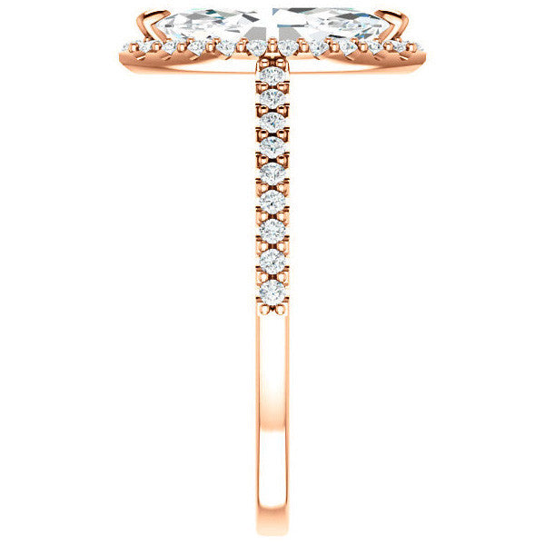 Marquise cut Petite Halo Engagement Ring with Scroll Accent