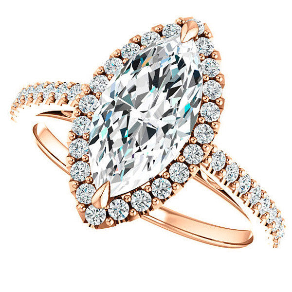 Marquise cut Petite Halo Engagement Ring with Scroll Accent