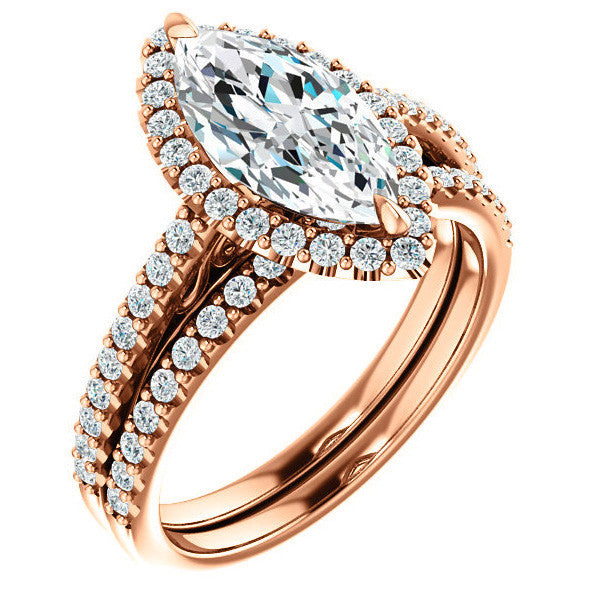 Marquise cut Petite Halo Engagement Ring with Scroll Accent