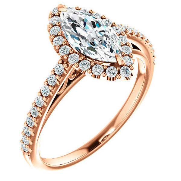 Marquise cut Petite Halo Engagement Ring with Scroll Accent